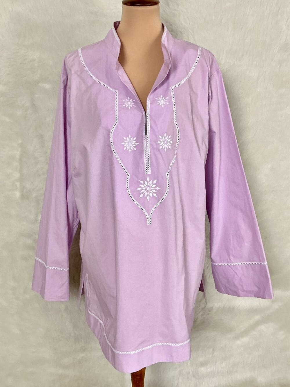 NicoBlu Jacaranda Tunic Sunset Lavender & White Embroidery Tunic Plus Size 3X